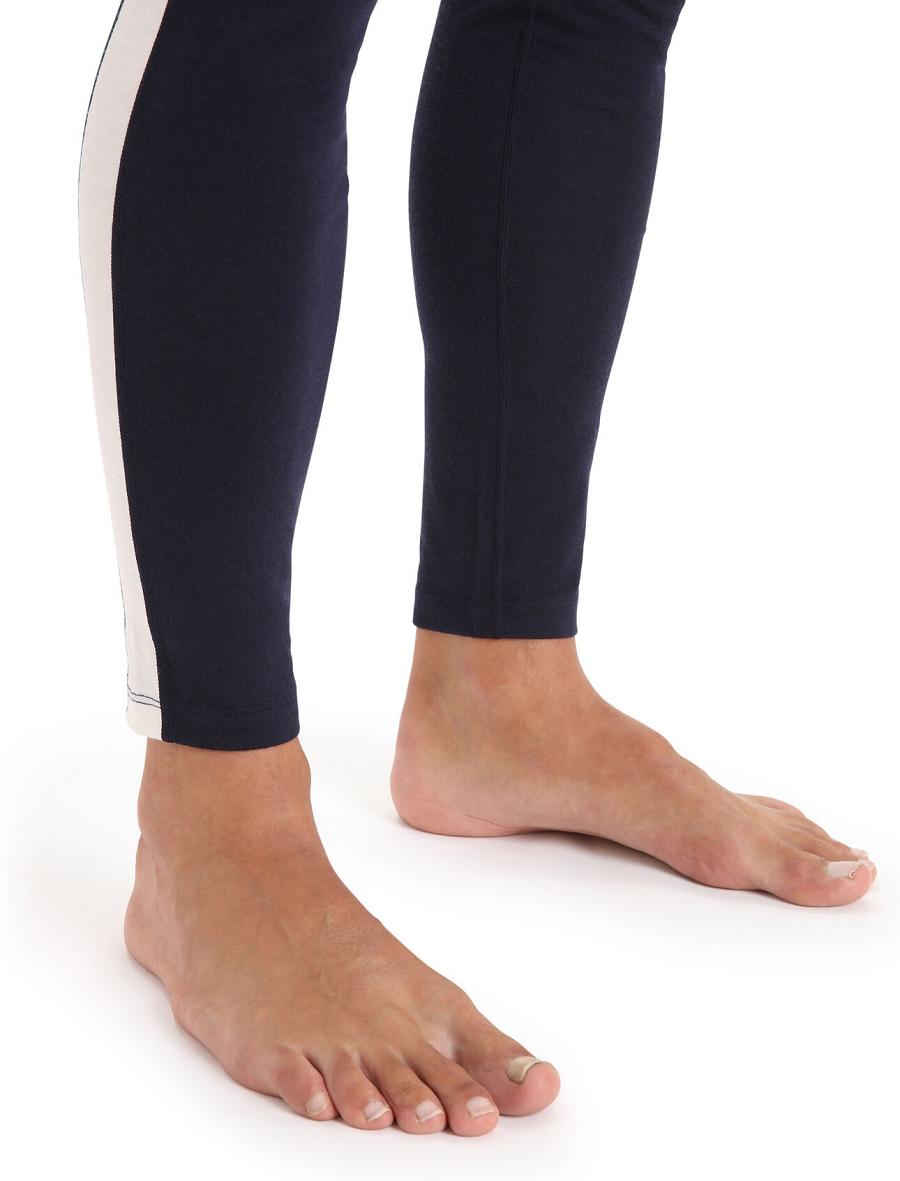 Men's Icebreaker Merino 200 Sonebula Thermal Leggings Base Layers Midnight Navy / Snow | CA 1582ZUTG